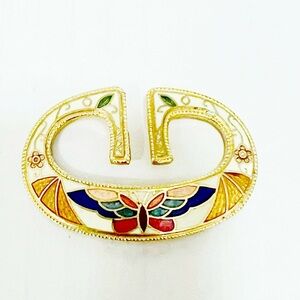 Vintage Cloisonne Belt Buckle butterfly Art Nouveau Floral